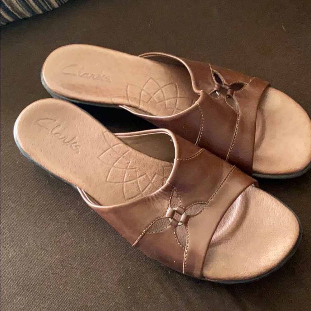 Brown Clarks sandals